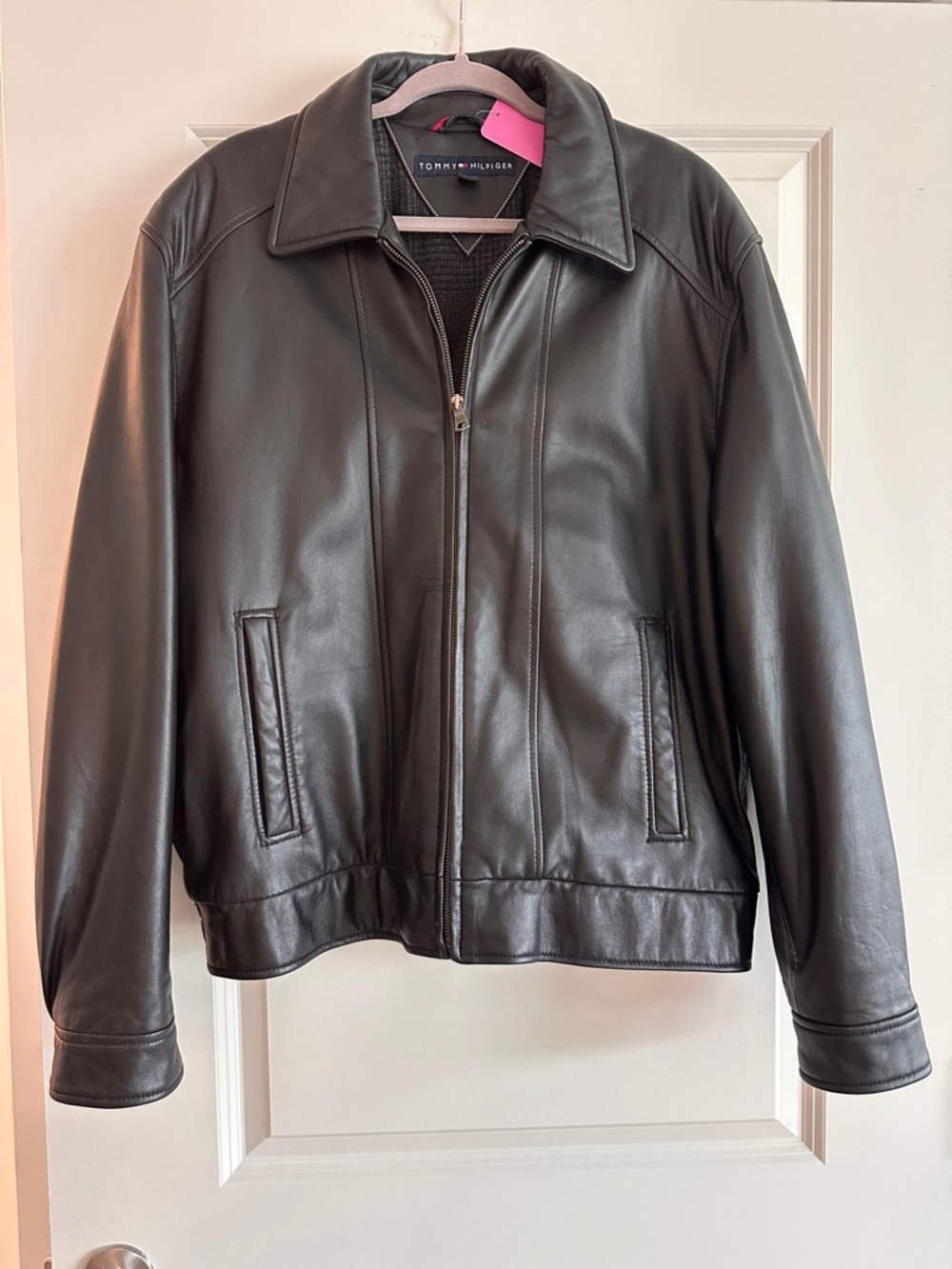 Tommy Hilfiger Vintage Y2k Men’s Black Leather Zip Jacket